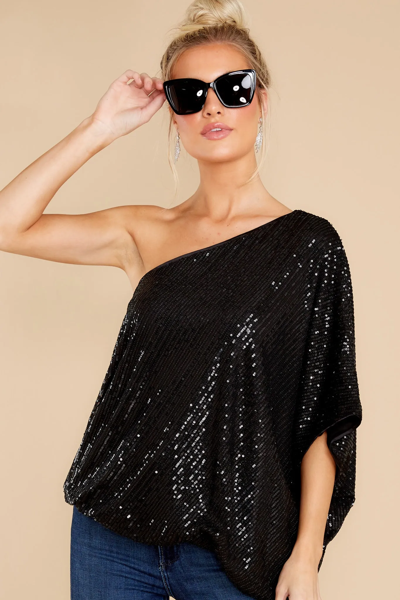 Starry Eyed Black One Shoulder Top