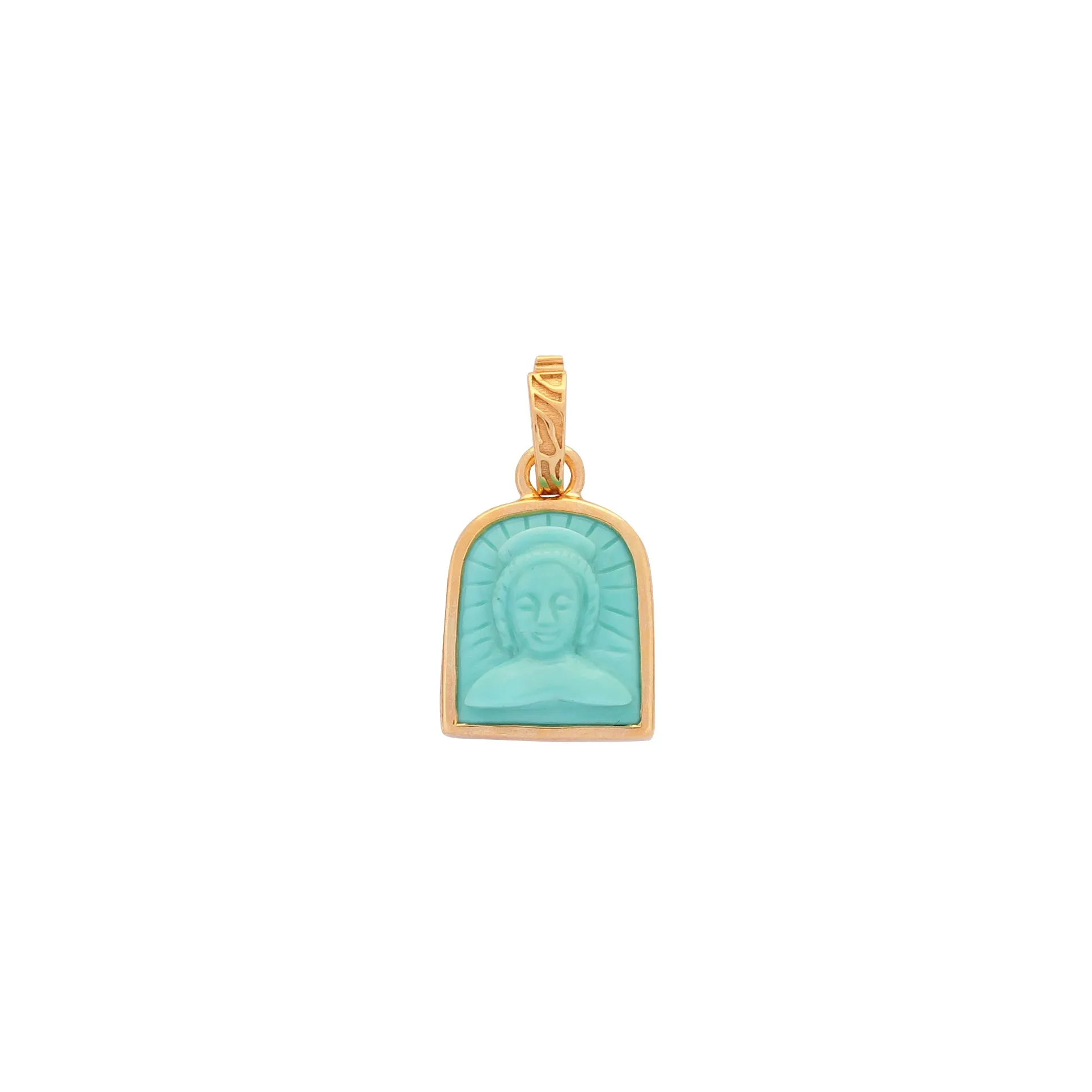 Tanit Carved Turquoise Stone Charm, Gold Vermeil