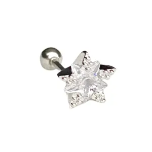 Tiny Star Crystal Barbell Earring - Silver